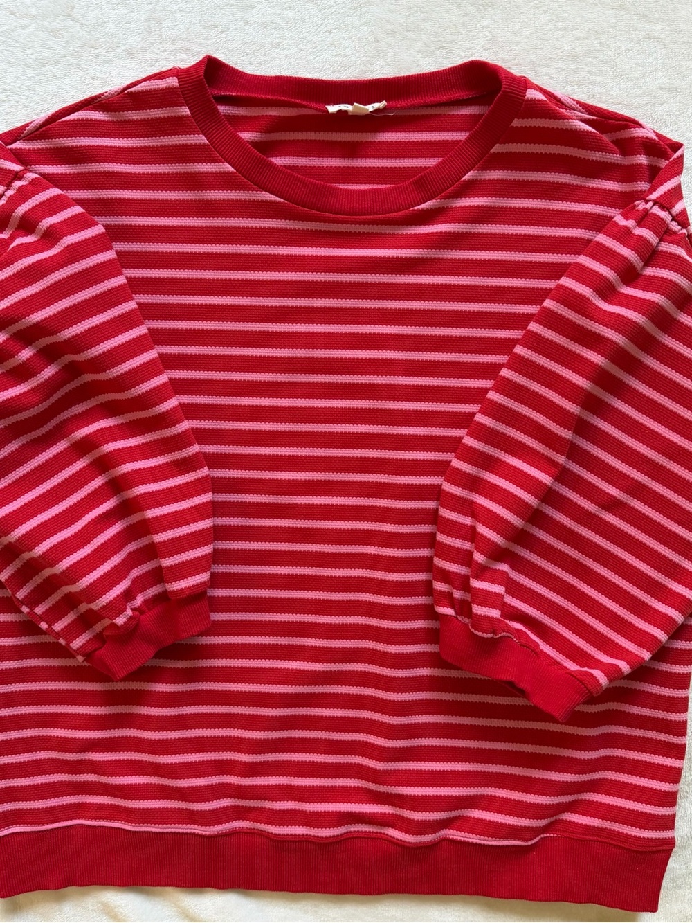 JODIFL Red & Pink Striped Crewneck Knit Top